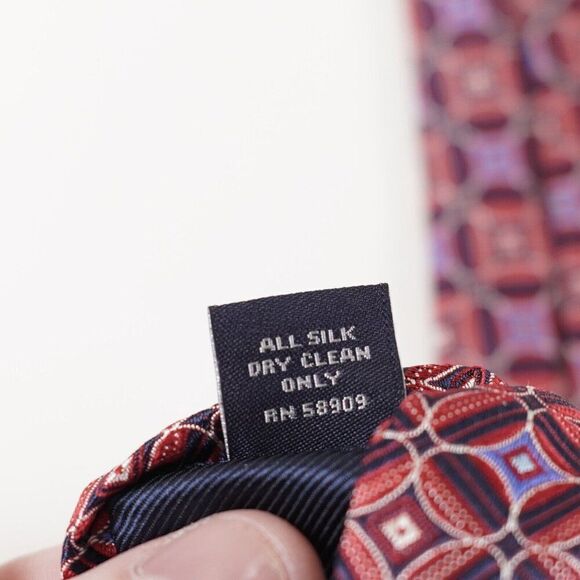 Hart Schaffner Marx Red Blue Geometric Woven Silk‎ Tie - Picture 5 of 6